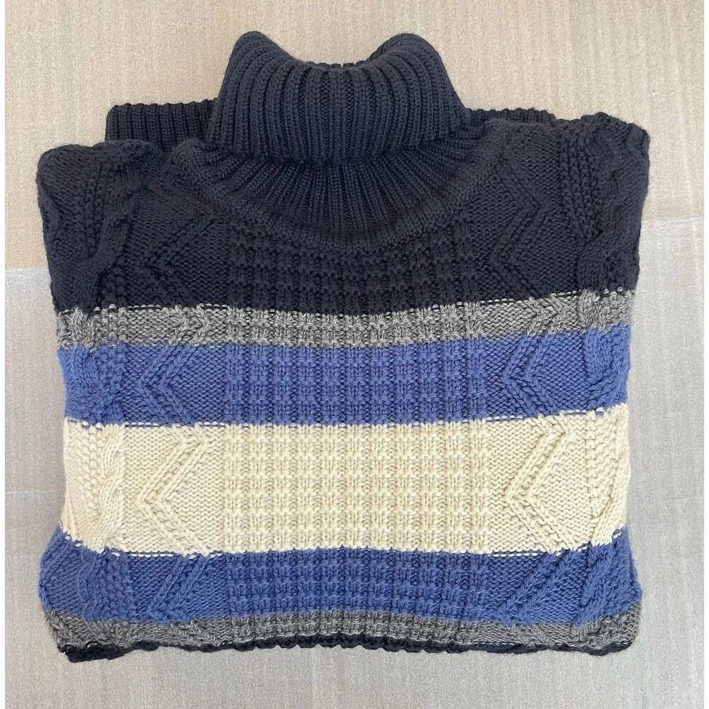 Impulso Wool Blend Turtle Neck Sweater Cable Knit Striped Men Nautical Italy - Picture 5 of 10